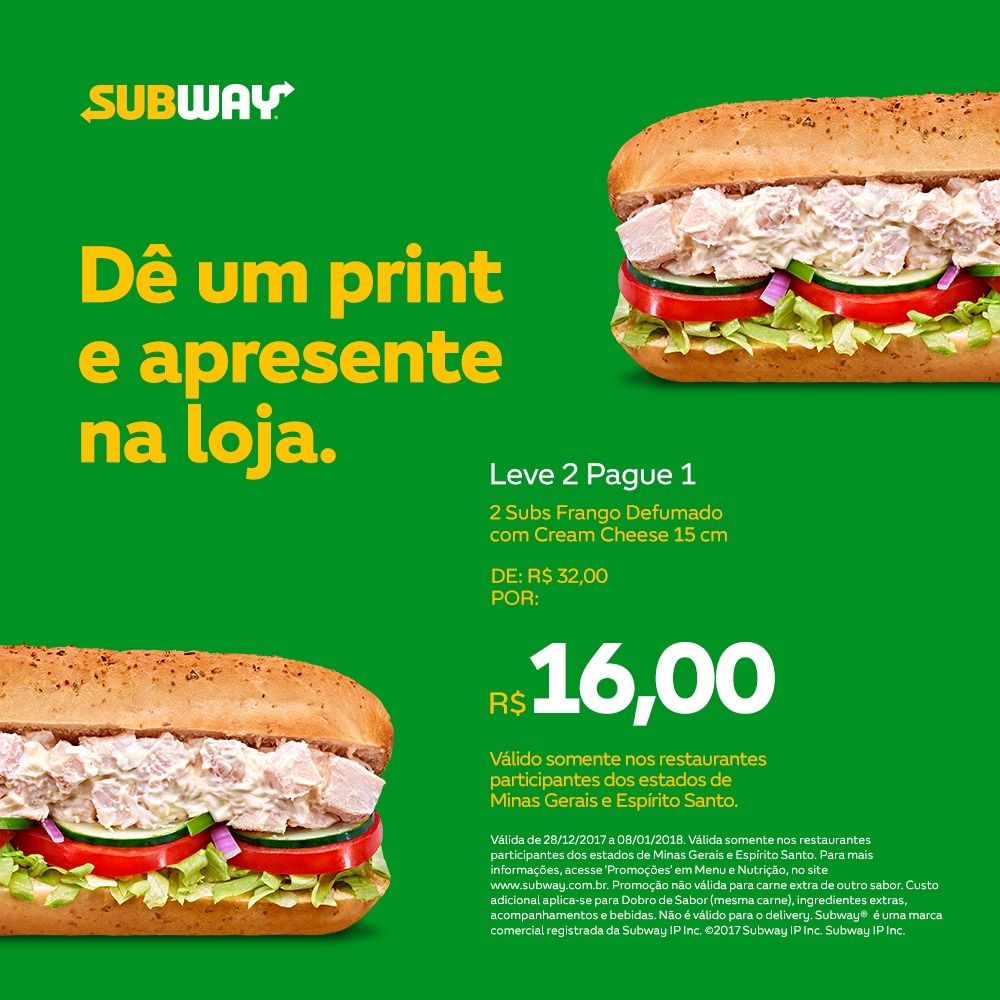 Subway Patos de Minas lança promoção para você Basta tirar um print e apresentar na loja