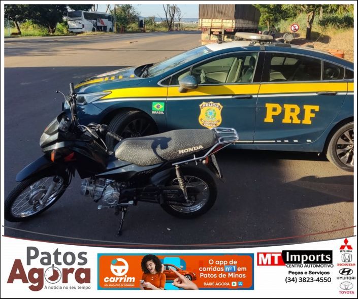 PRF de Patos de Minas recupera motocicleta furtada há uma semana em São