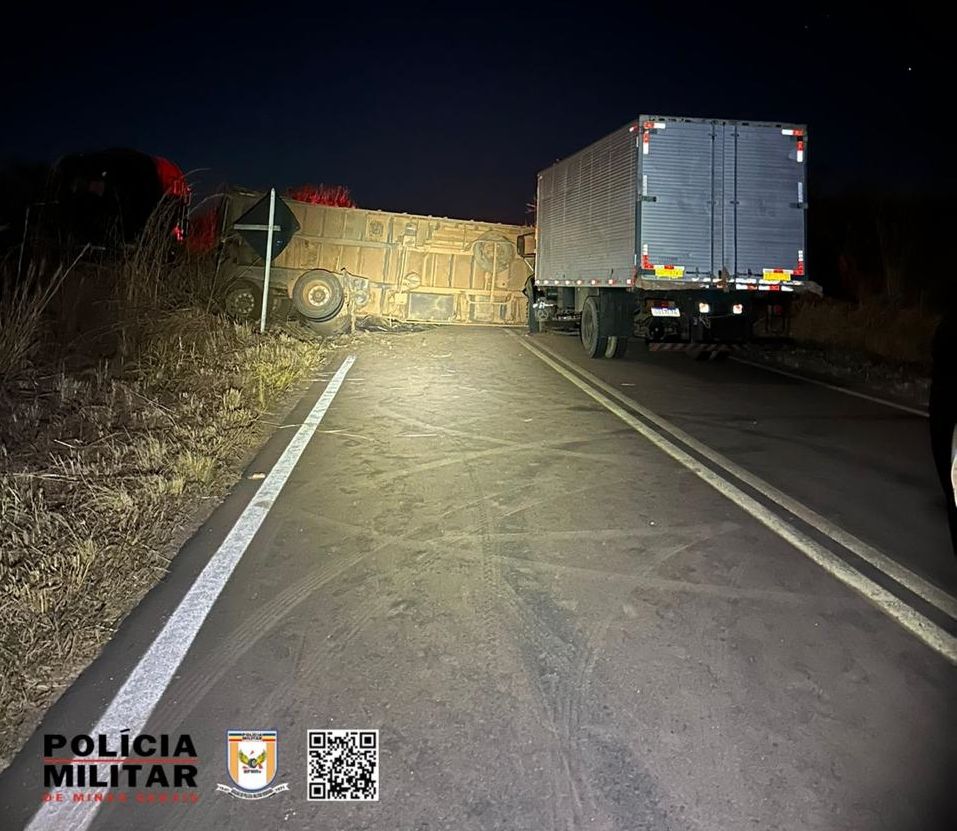 Acidente entre carreta e dois caminhões interdita rodovia MG 410 em Presidente Olegário | Patos Agora - A notícia no seu tempo - https://patosagora.net