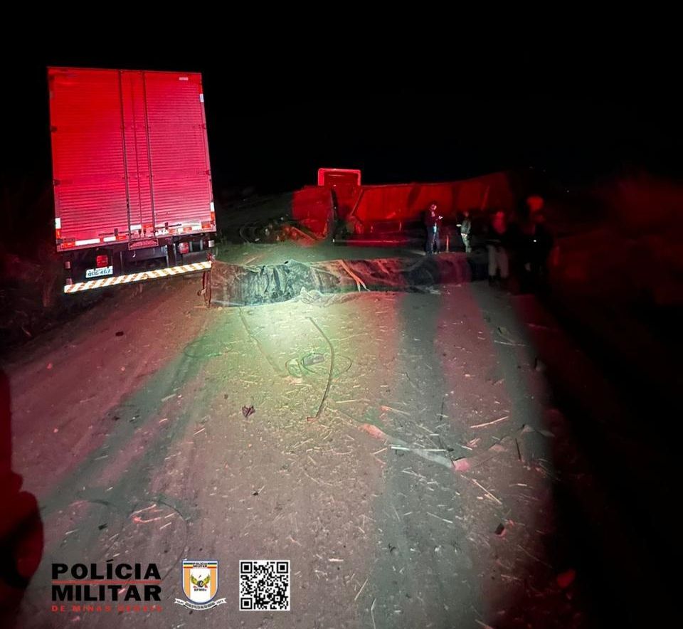 Acidente entre carreta e dois caminhões interdita rodovia MG 410 em Presidente Olegário | Patos Agora - A notícia no seu tempo - https://patosagora.net