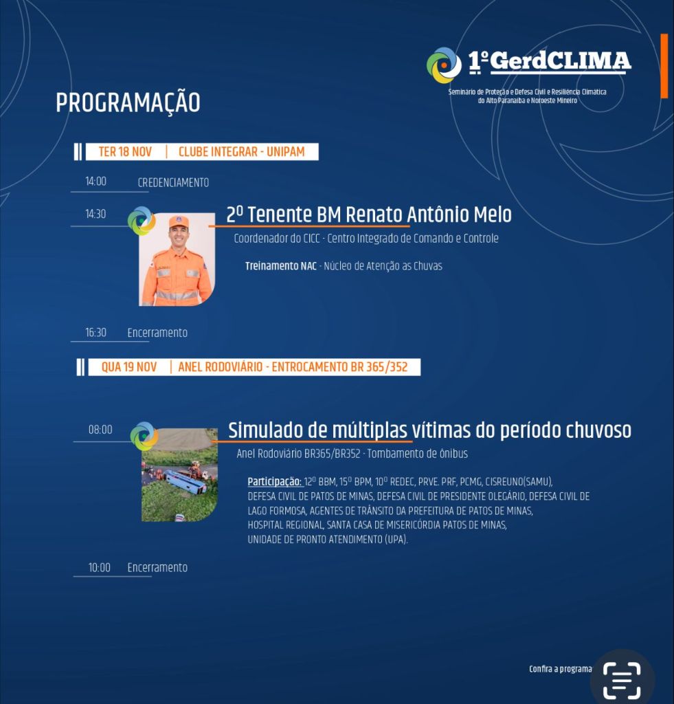 Bombeiros de Patos de Minas promovem 1º Seminário Regional sobre Defesa Civil e Resiliência Climática | Patos Agora - A notícia no seu tempo - https://patosagora.net