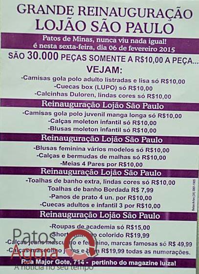 Mega promoção de reinauguração do Lojão São Paulo | Patos Agora - A notícia no seu tempo - https://patosagora.net