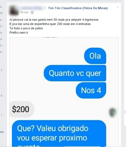 Pessoas tentam vender ingressos por 50 reais e causa indignação | Patos Agora - A notícia no seu tempo - https://patosagora.net