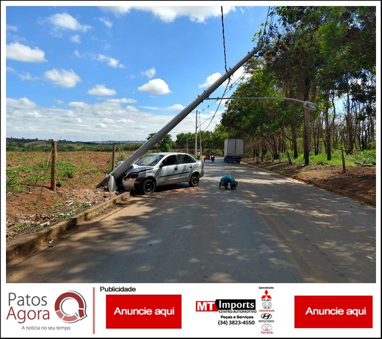 Motorista abandona veículo após colidir e quebrar poste na Estrada da Serrinha | Patos Agora - A notícia no seu tempo - https://patosagora.net