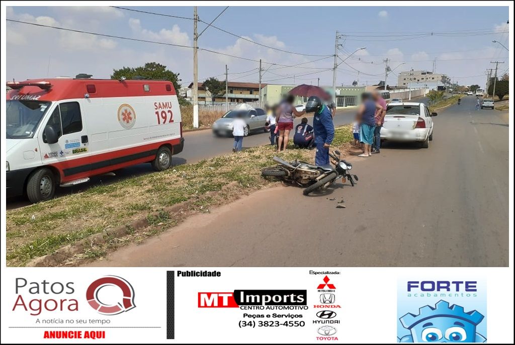 Motociclista colide na traseira de carro na Rua Tomaz de Aquino | Patos Agora - A notícia no seu tempo - https://patosagora.net