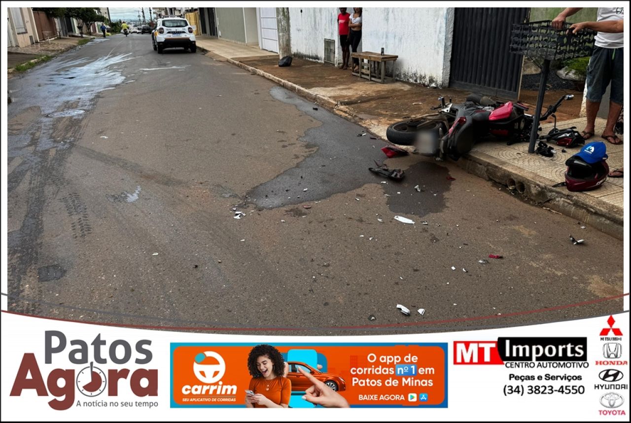 Motociclista sofre fratura exposta após colisão com caminhonete em Patos de Minas