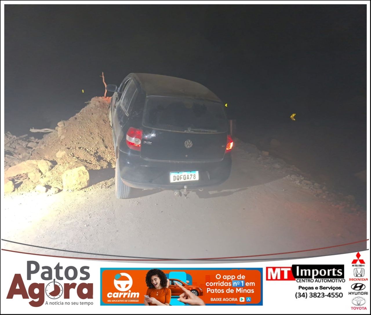 Motorista inabilitado dorme ao volante e bate em monte de terra na MGC-251