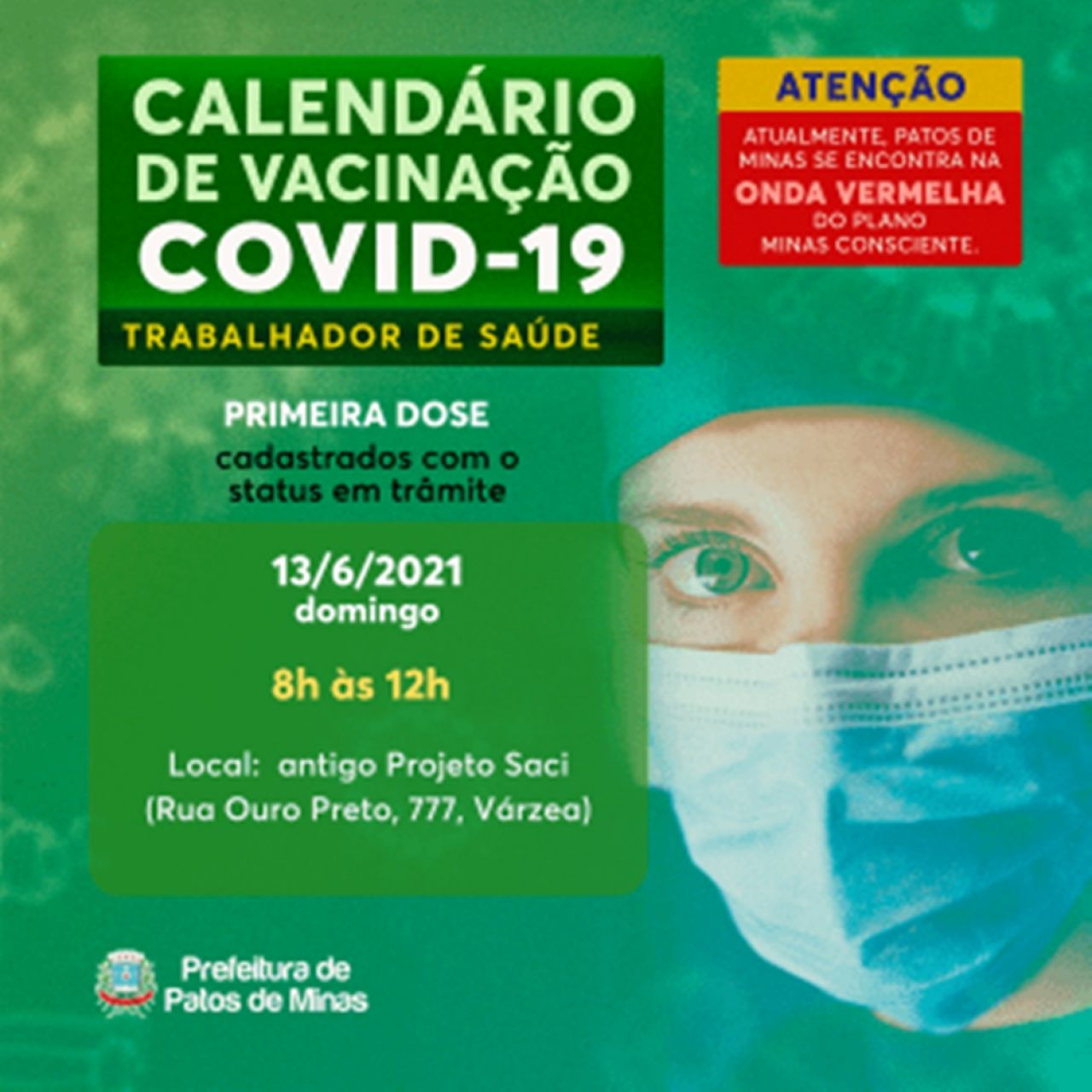 Covid-19: instruções para vacinação de trabalhador da saúde no domingo