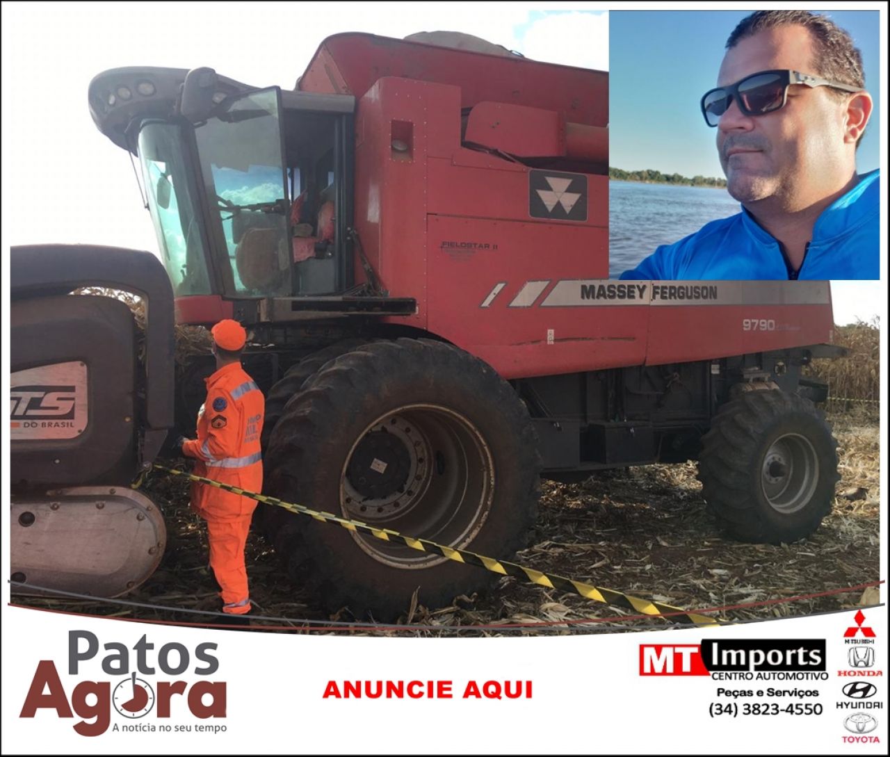 Trabalhador morre após cair em máquina em fazenda na zona rural de Patos de Minas