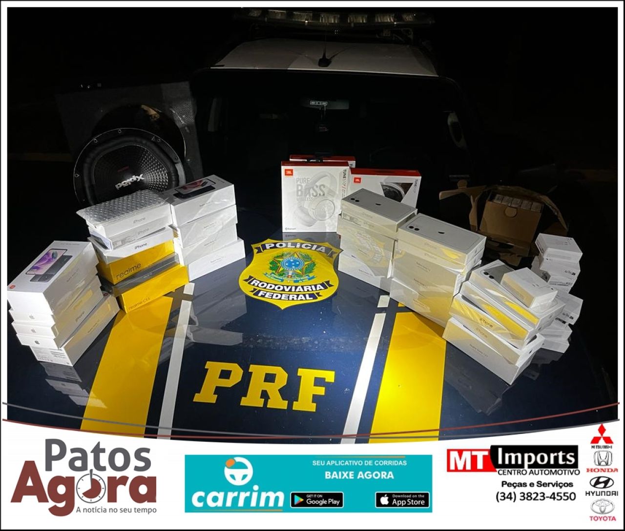PRF de Patos de Minas apreende mais de 30 celulares oriundos do Paraguai