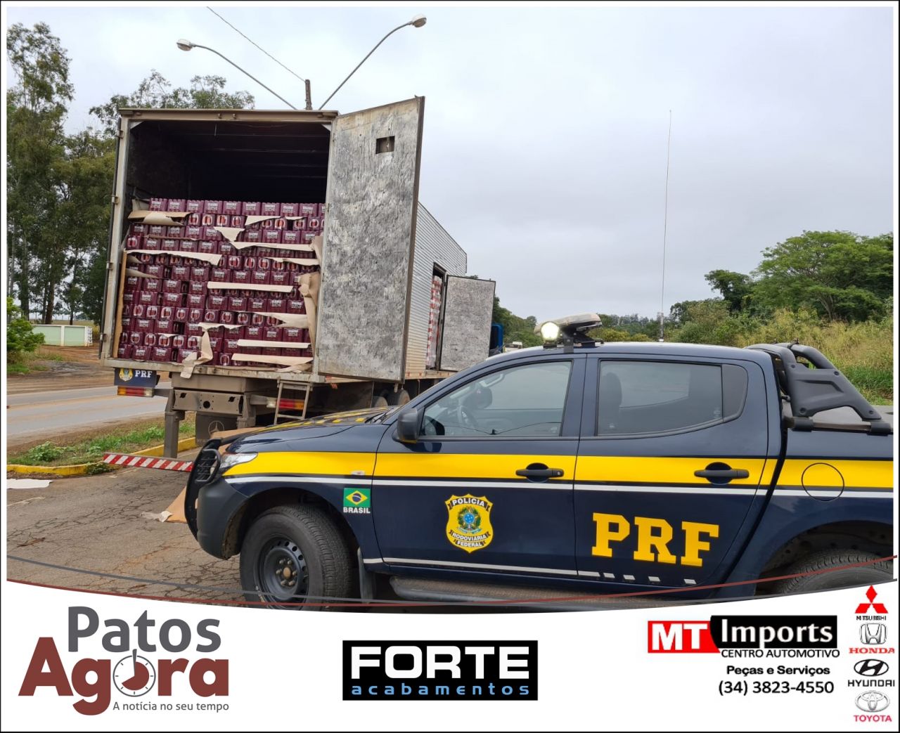 PRF apreende mais de 65 mil latas de cerveja na BR-365, em Patos de Minas