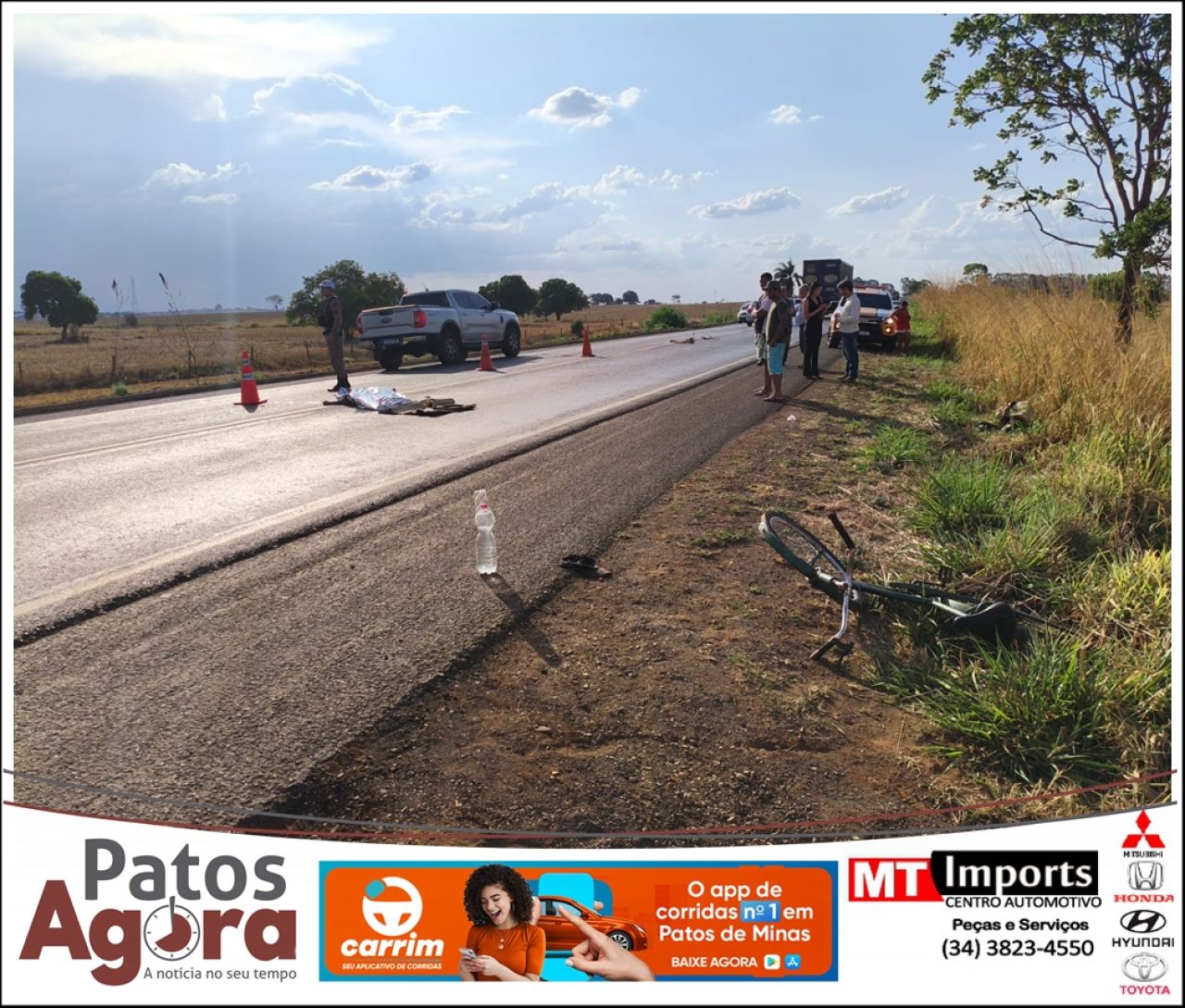 Ciclista morre atropelado após entrar na pista repentinamente na BR-352, em Lagoa Formosa