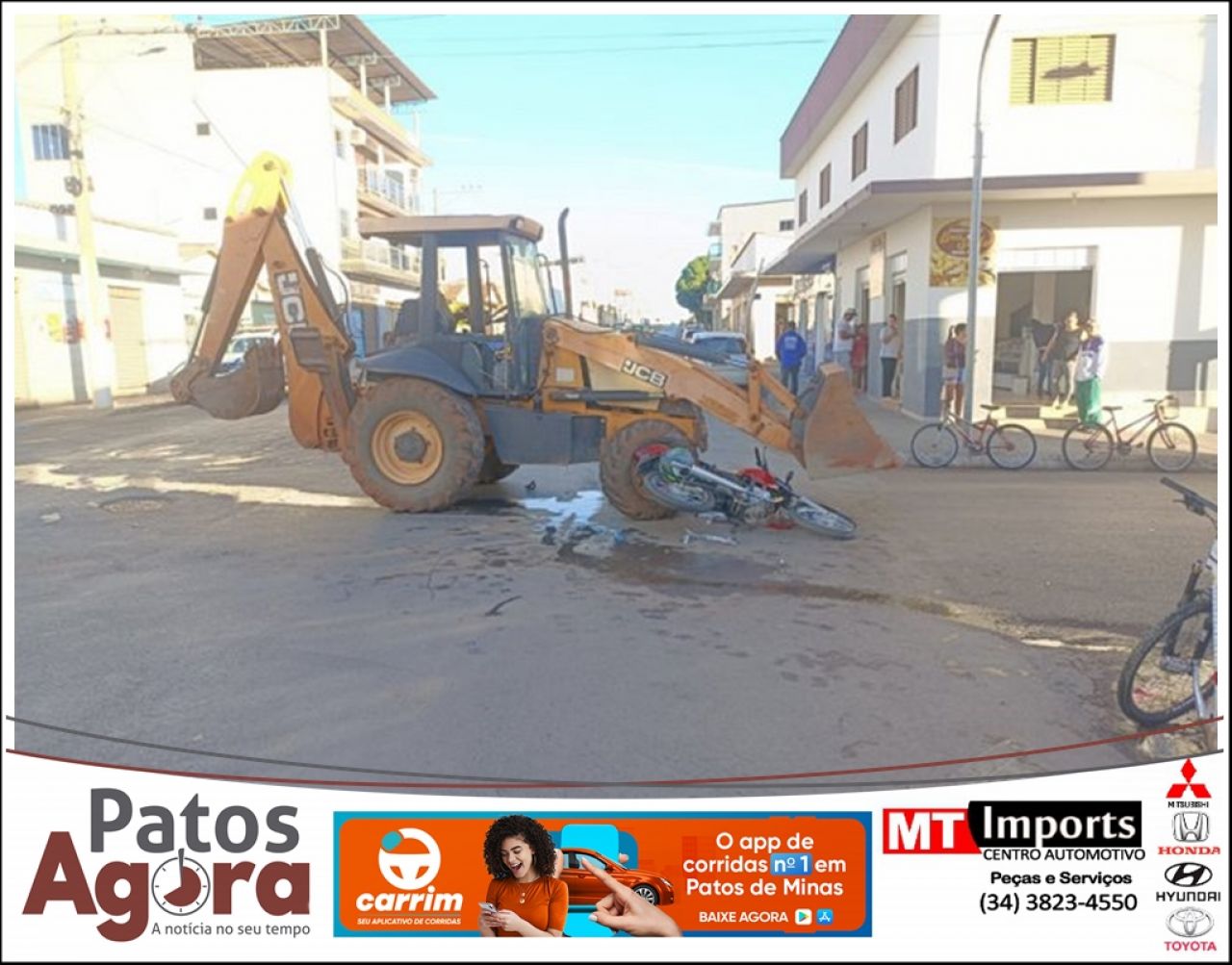 Motociclista sofre ferimentos graves após colidir contra retroescavadeira da Prefeitura de Presidente Olegário