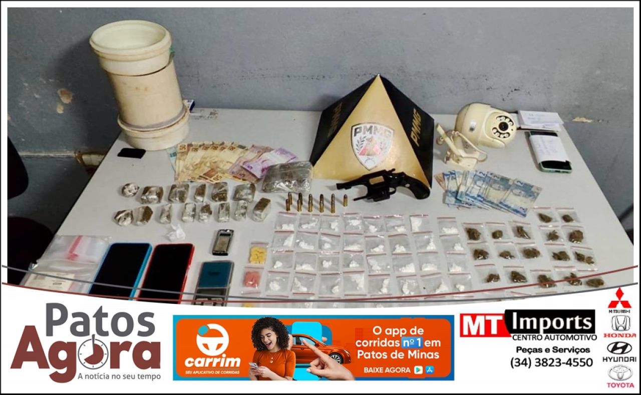 Tráfico e posse de arma: PM desarticula ponto de venda de drogas em Patos de Minas