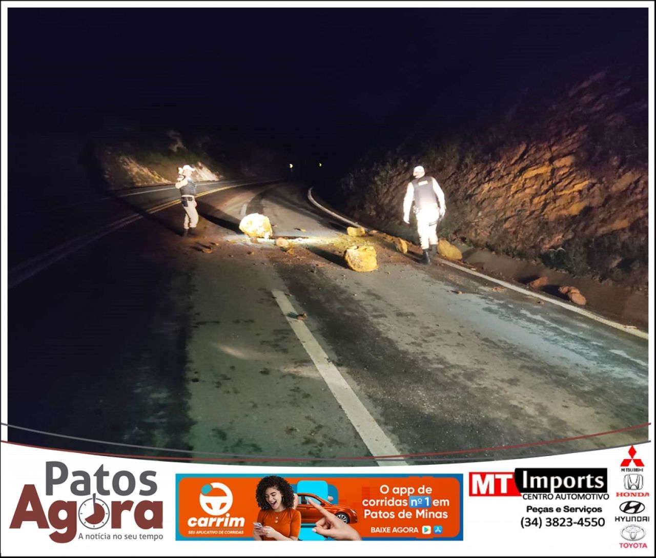 Desmoronamento de pedras obstrui parcialmente a BR 146 na Serra de Catiara