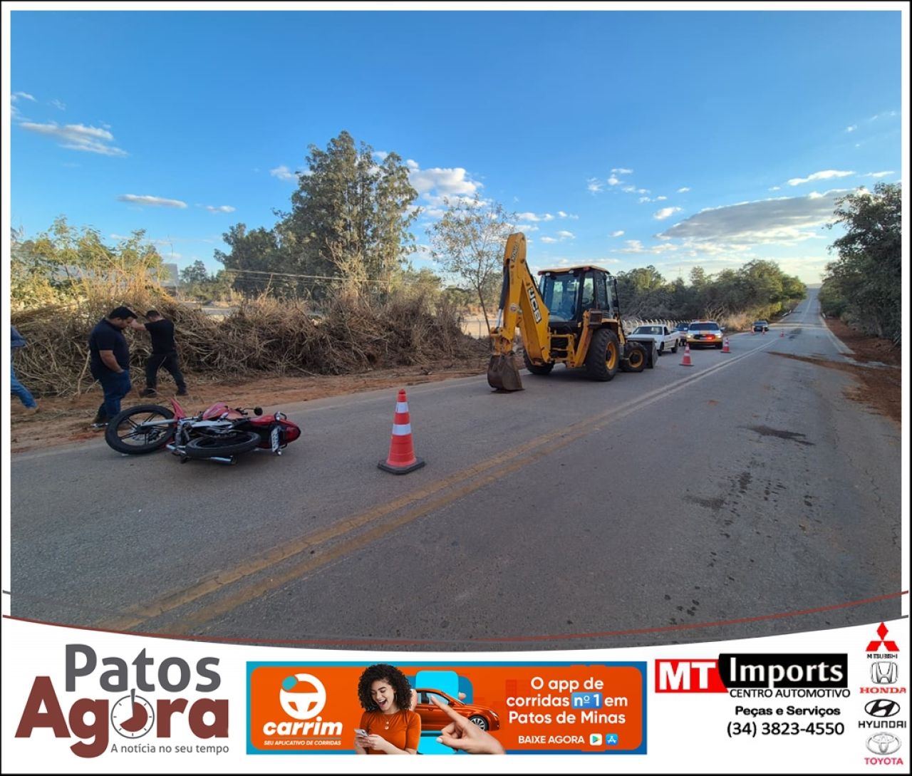Acidente em obra na MG-188 deixa motociclista com fratura no fêmur e clavícula