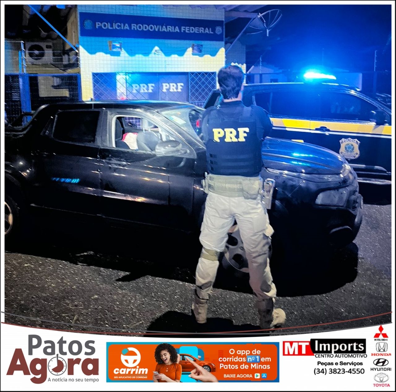 PRF de Patos de Minas recupera veículo Fiat Toro roubado no interior de São Paulo
