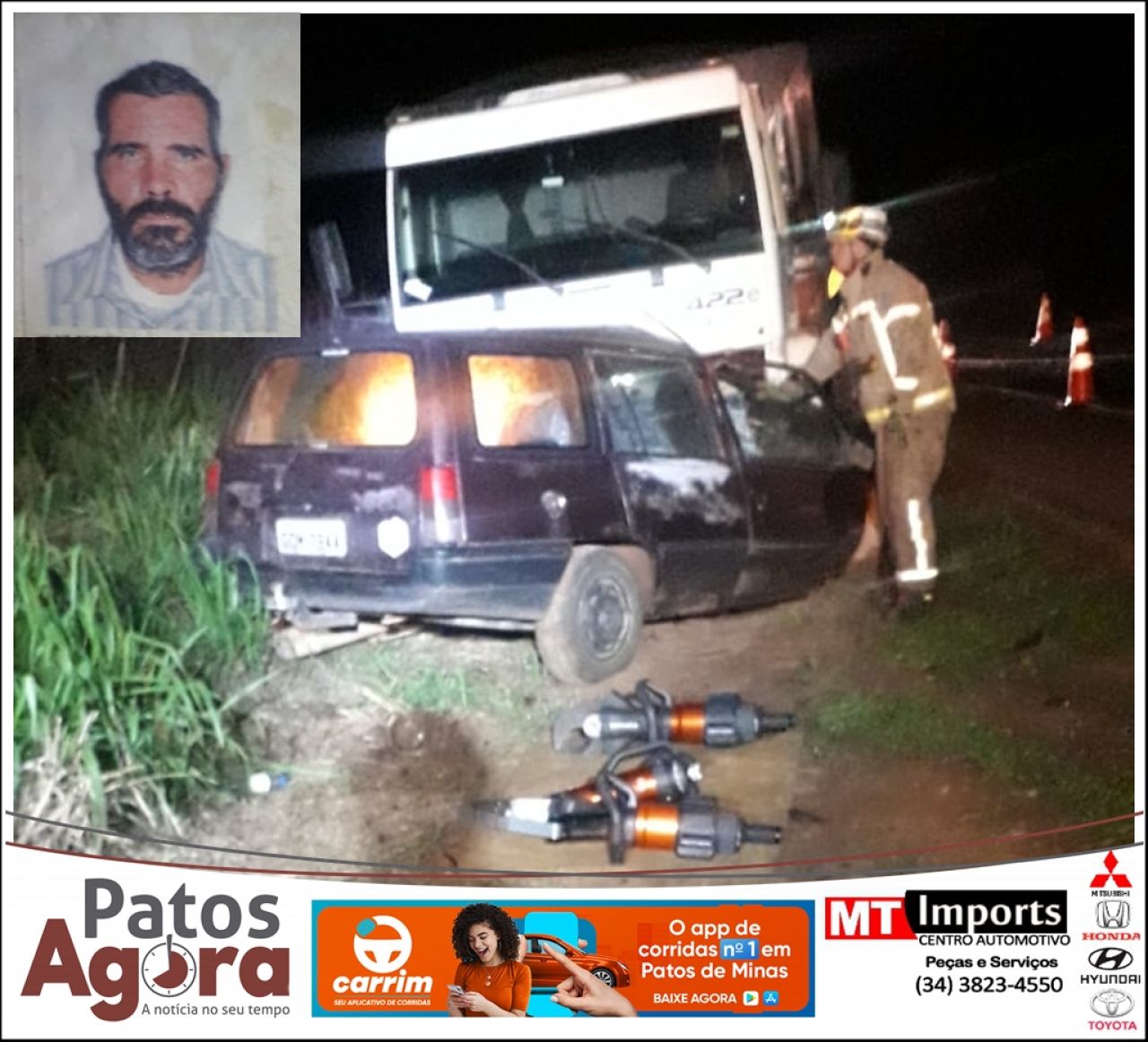 Condutor morre após invadir contramão e colidir com caminhão na rodovia BR-365