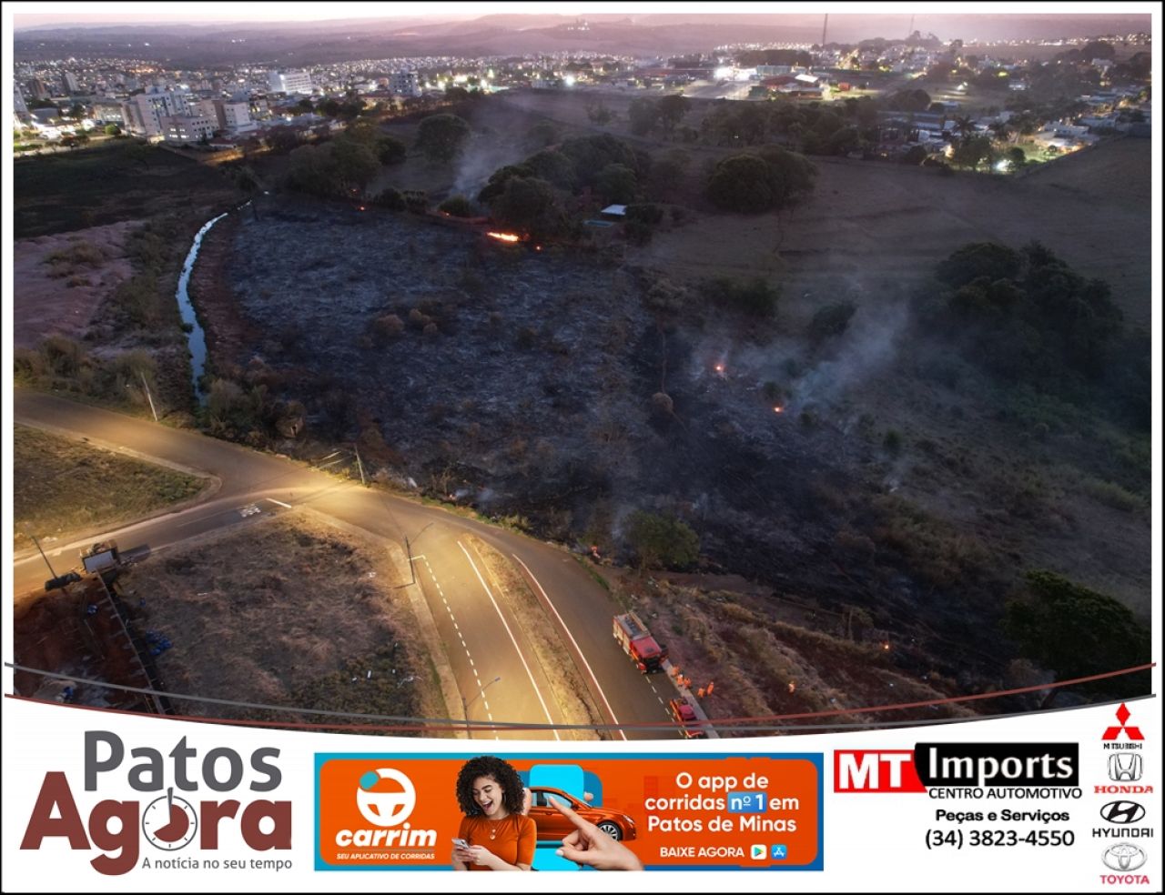 Incêndio atinge 19 hectares de vegetação nos fundos do Atacadão em Patos de Minas