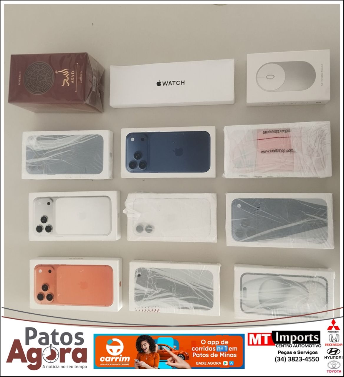 PM Rodoviária apreende iPhones e eletrônicos contrabandeados do Paraguai em Patrocínio