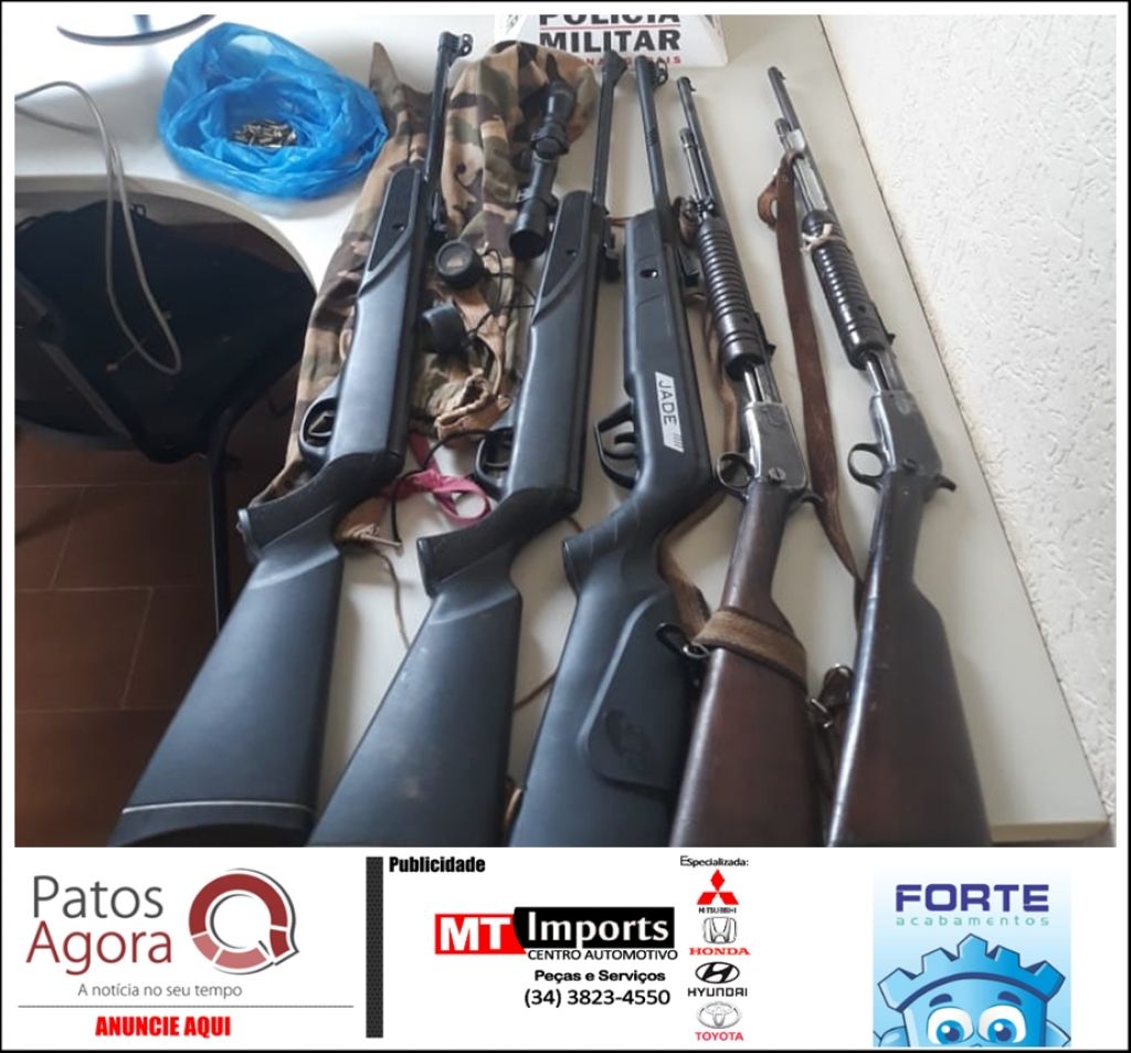 Operação da PM em Carmo do Paranaíba cumpre mandados e apreende munições, rifles e espingardas
