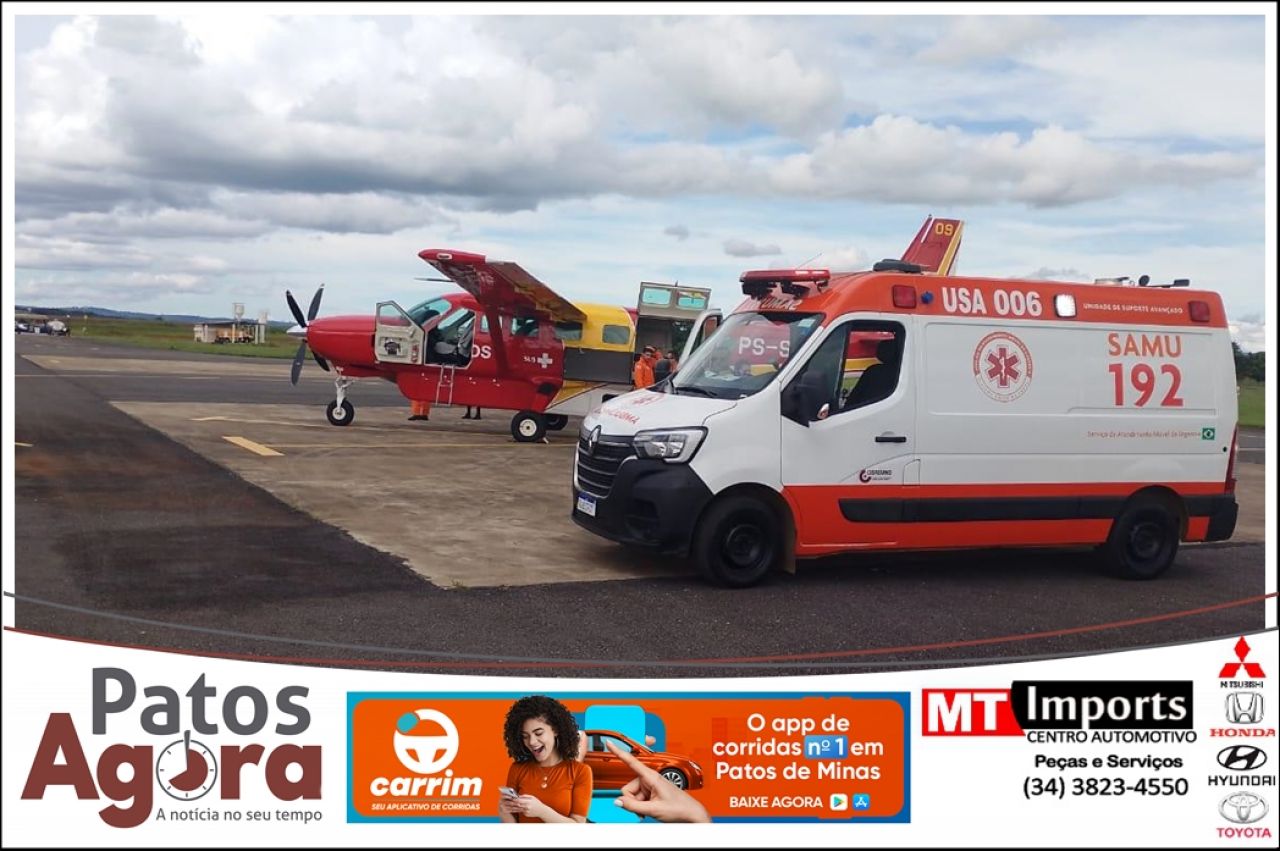 Aeronave do Corpo de Bombeiros transfere criança de Patos de Minas para hospital em BH