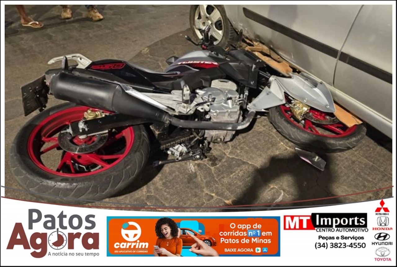 Colisão entre veículo e motocicleta deixa jovem ferido em Patos de Minas