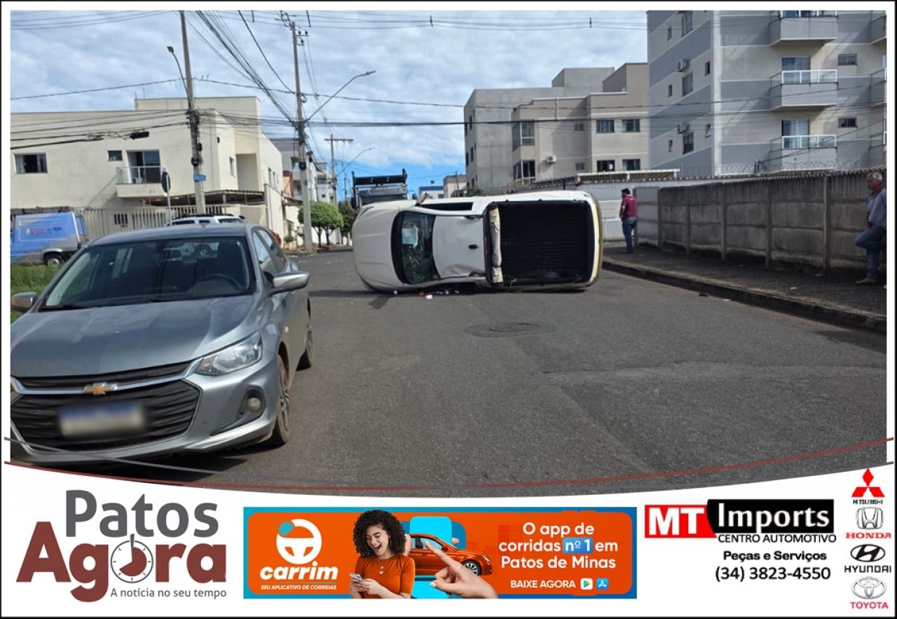 Picape tomba em cruzamento do bairro Laranjeiras após desrespeito à sinalização em Patos de Minas