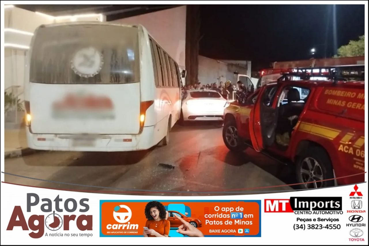 Condutor fica ferido ao avançar parada obrigatória e colidir contra ônibus