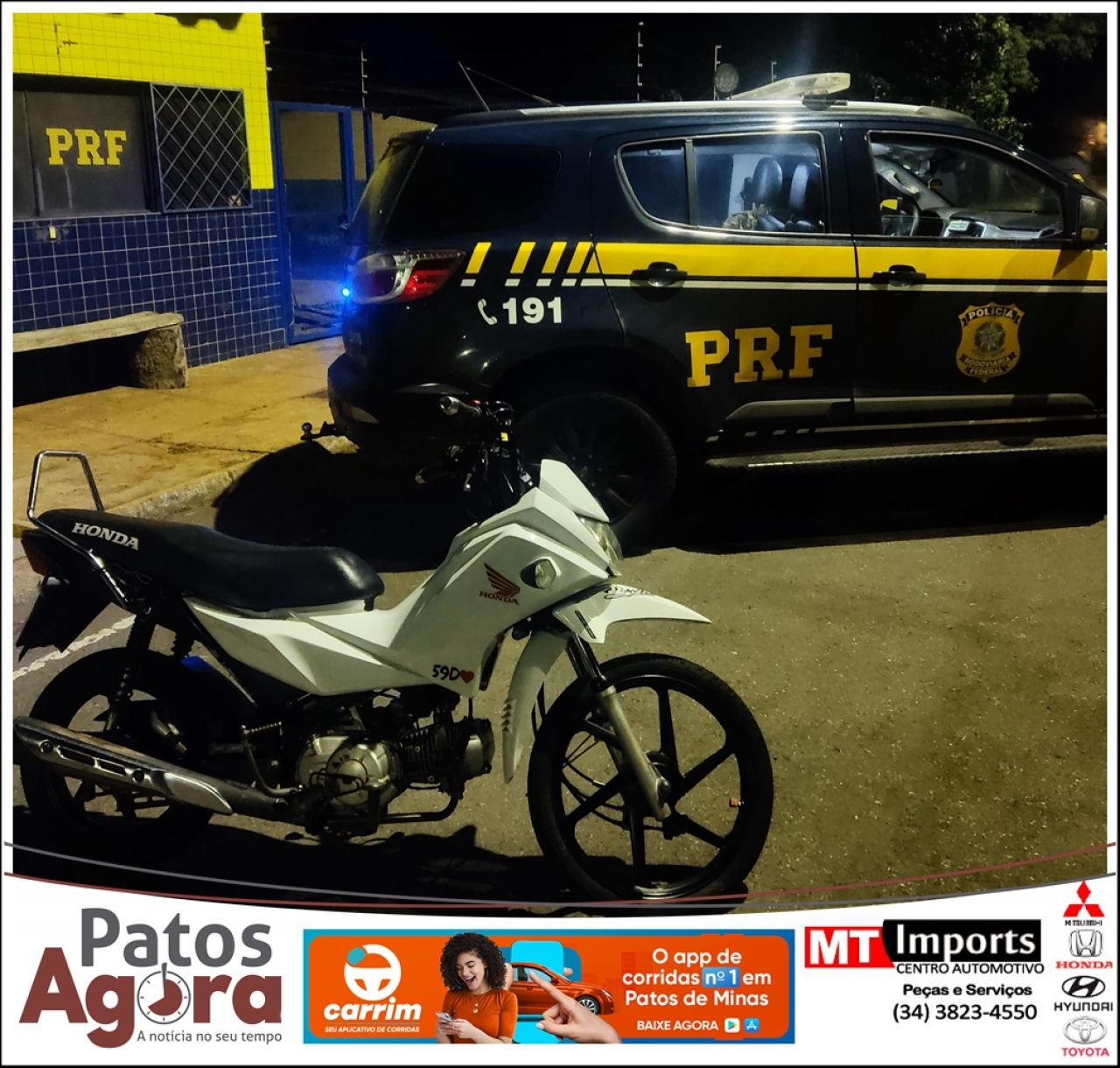 PRF de Patos de Minas prende homem de 22 anos por transportar moto clonada