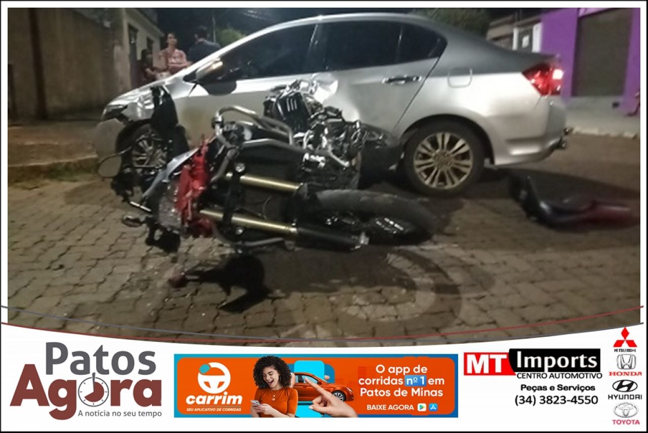 Condutor avança parada obrigatória e colide em moto no Bairro Caramuru