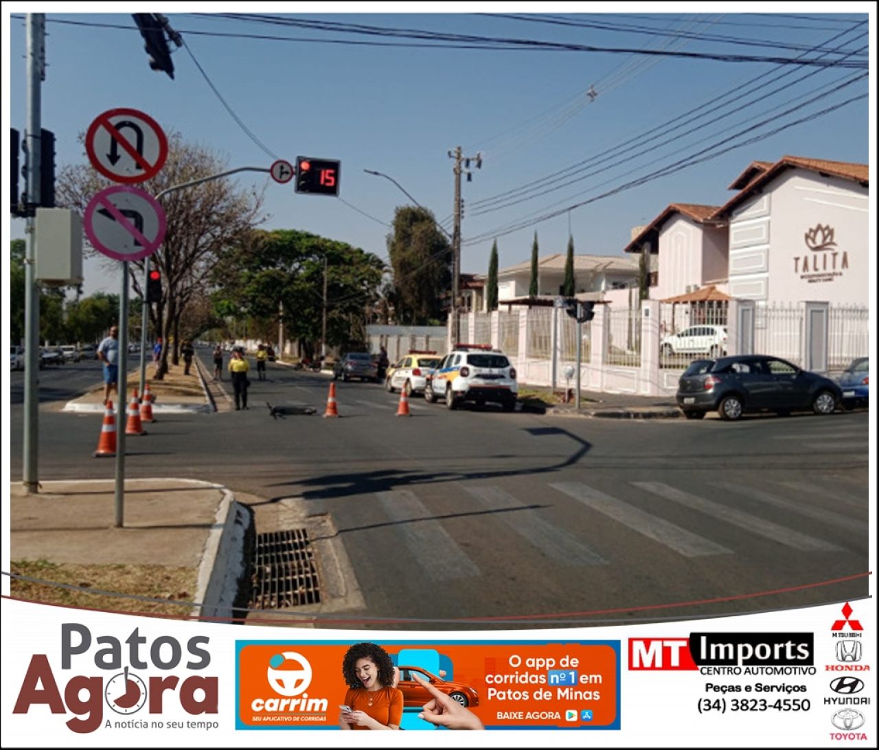 Condutora de patinete fica ferida ao avançar semáforo e colidir em carro em Patrocínio