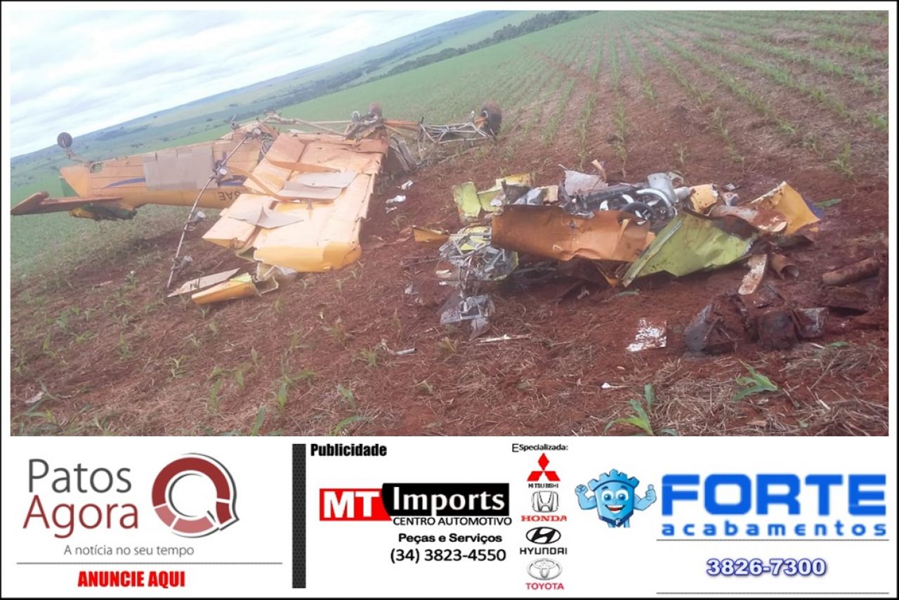 Piloto fica ferido em queda de avião em fazenda próxima à Paracatu
