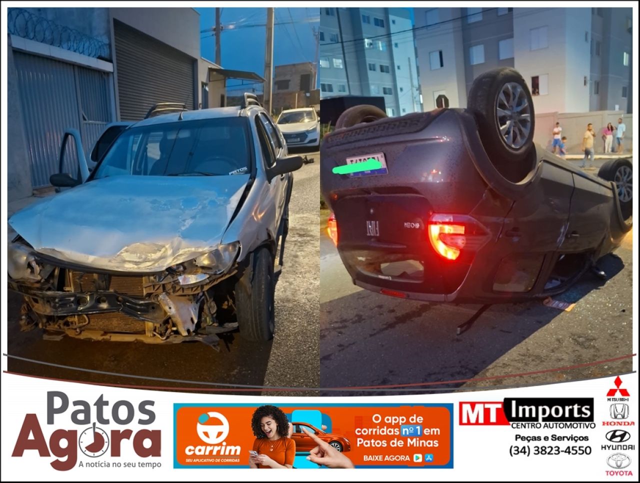 Duas pessoas ficam feridas após acidente seguido de capotamento em Patos de Minas