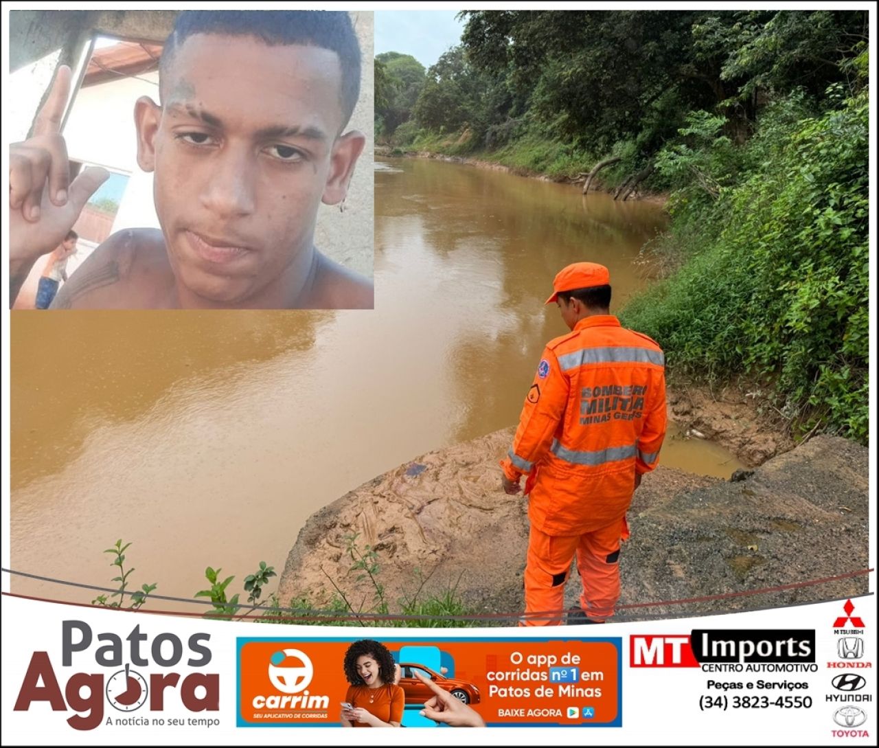 Corpo de jovem desaparecido é encontrado no Rio Paranaíba, em Patos de Minas