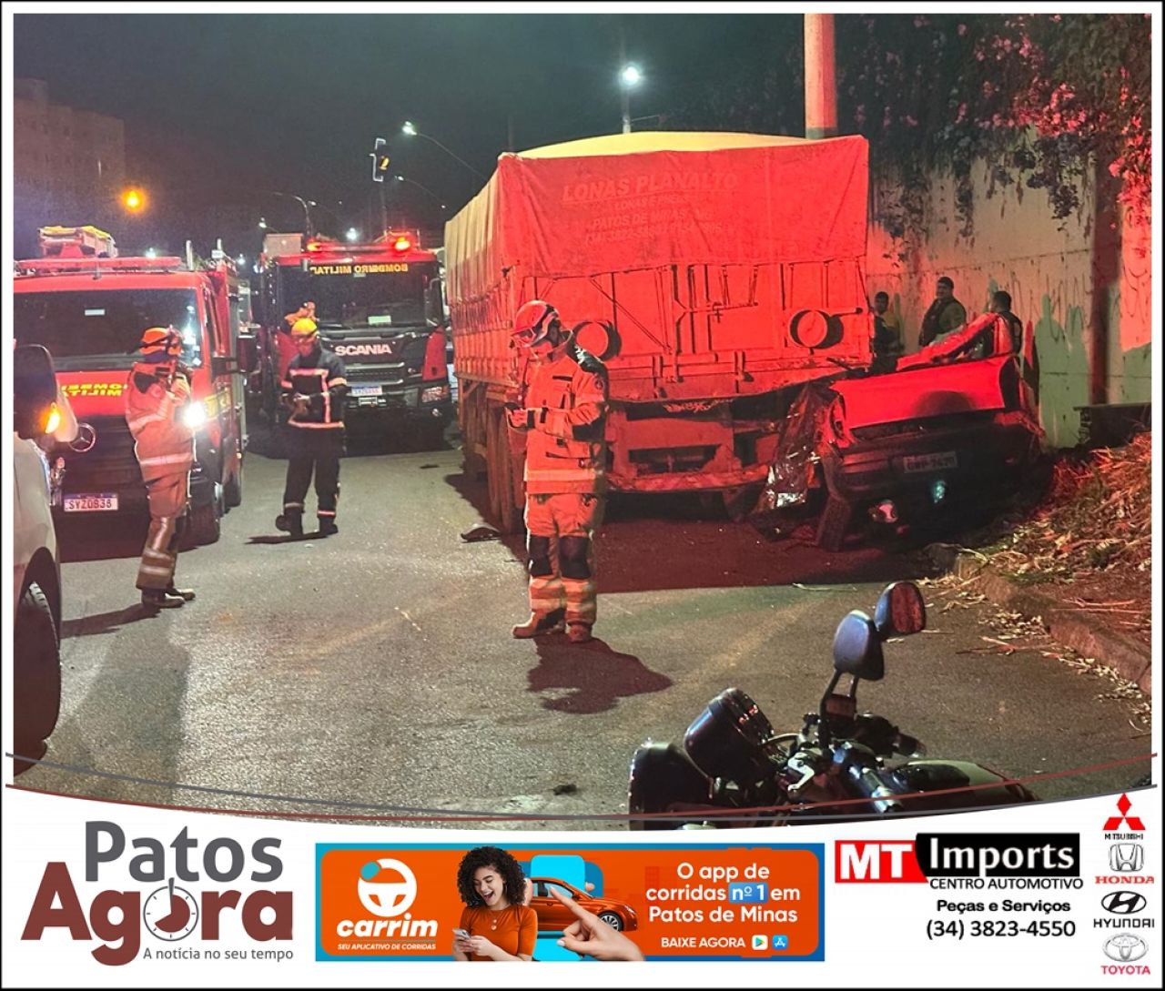 Condutor de 19 anos morre após colidir na traseira de carreta estacionada na Av. Fátima Porto, em Patos de Minas