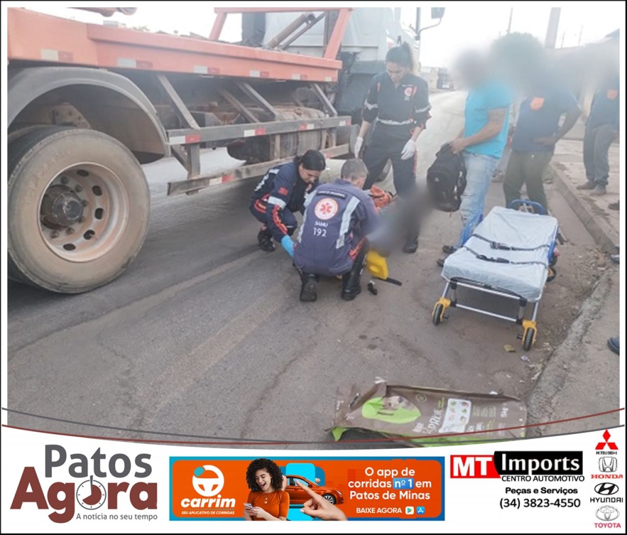 Ciclista sofre ferimentos graves após ser atropelado por caminhão em Patos de Minas