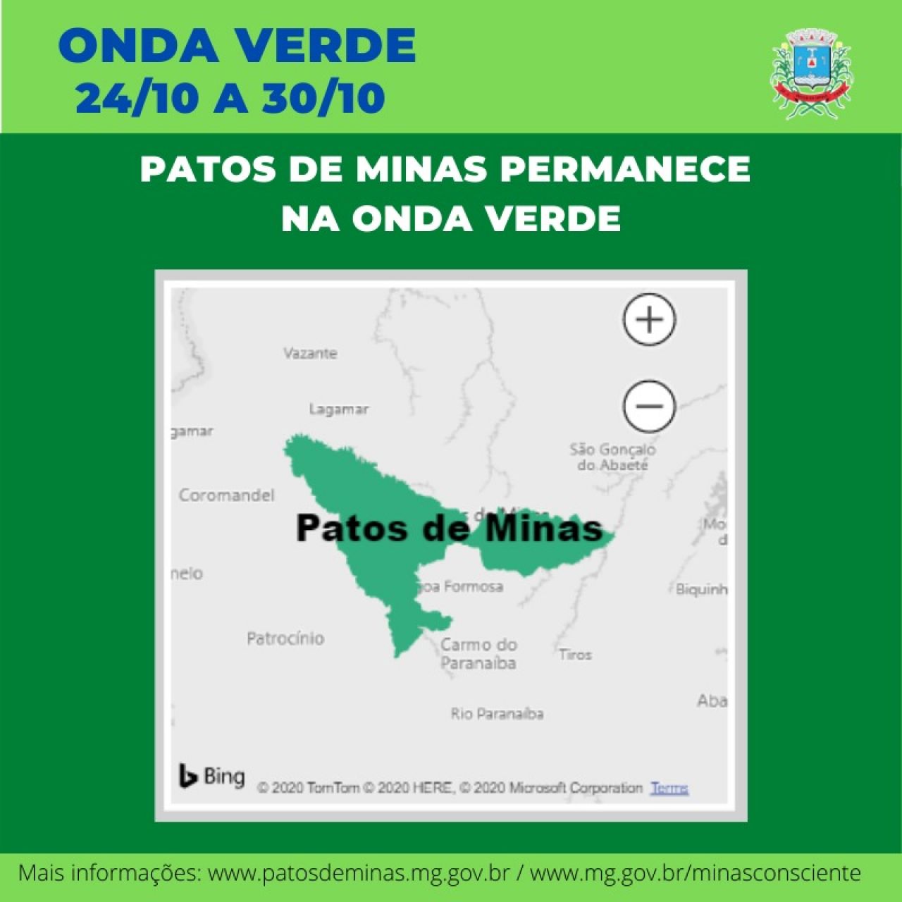 Covid-19: Patos de Minas permanece na onda verde