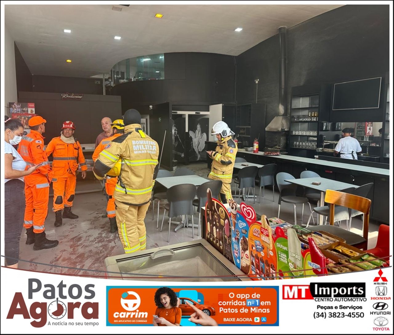 Bombeiros combatem princípio de incêndio em restaurante no Centro de Patos de Minas