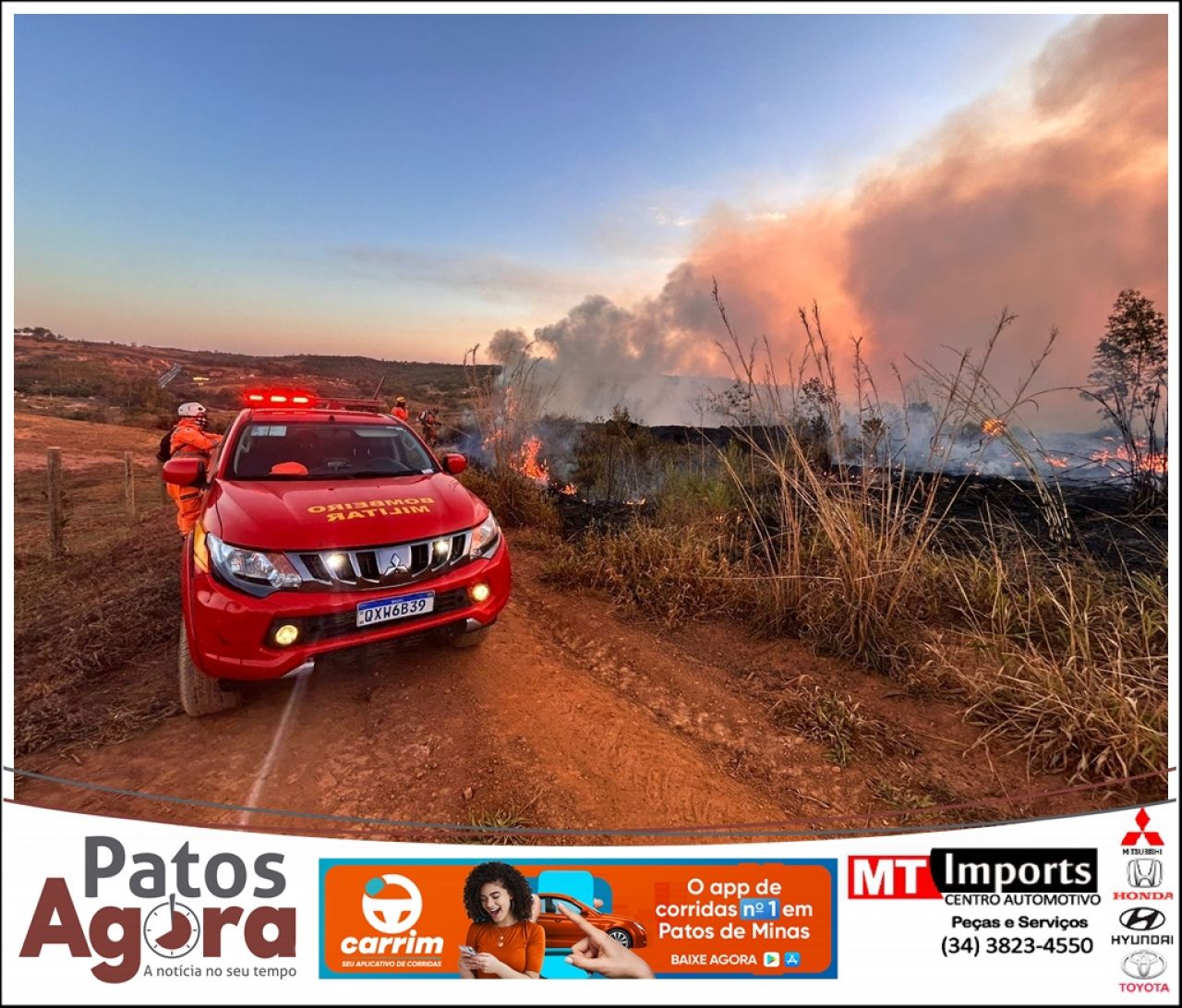 Bombeiros atendem mais um grande incêndio na área rural de Patos de Minas