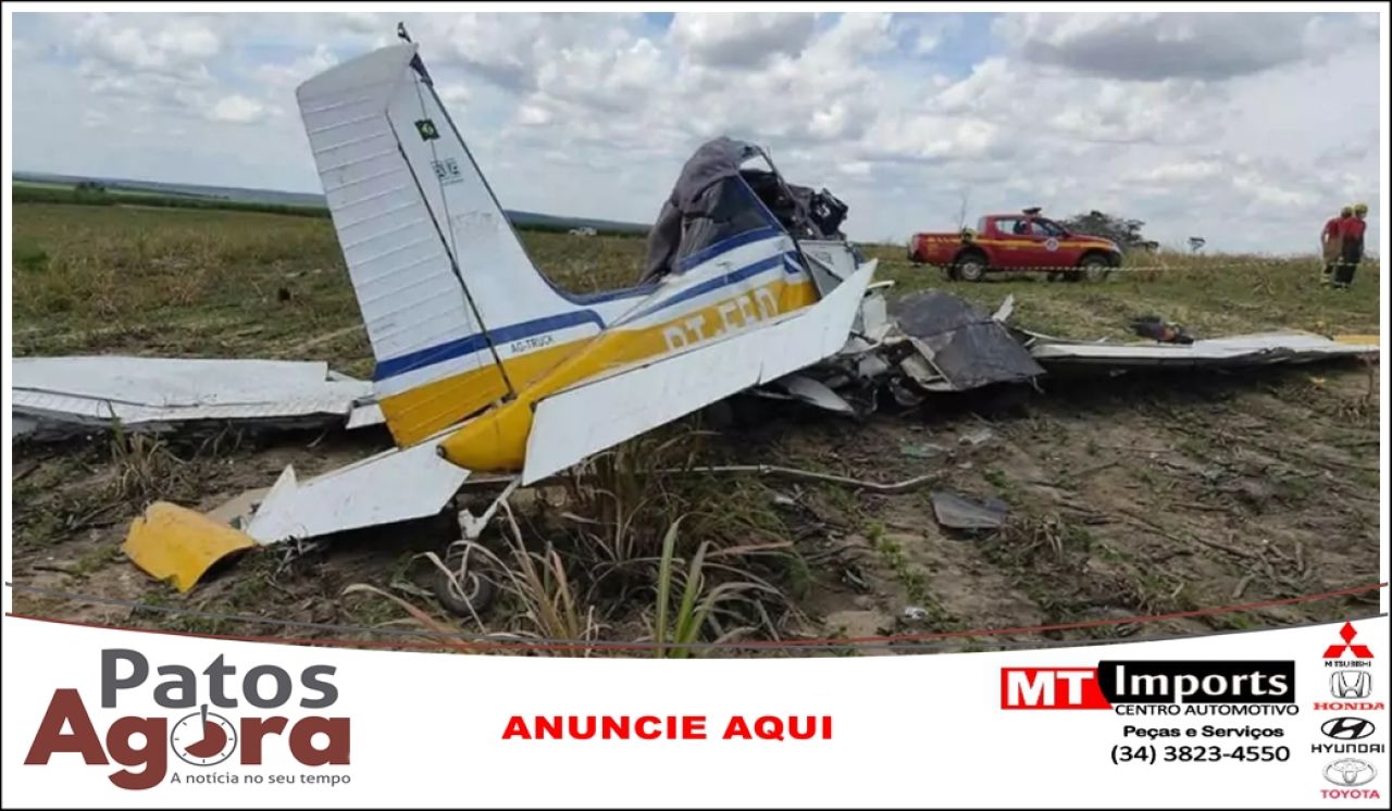 Avião pulverizador cai e piloto morre em lavoura na zona rural de João Pinheiro