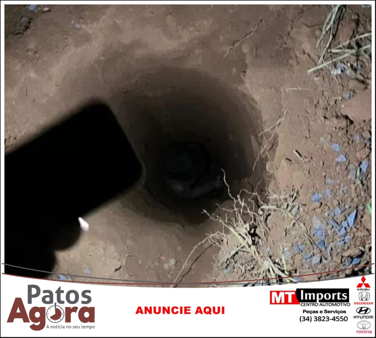 Criança de quatro anos cai em buraco de aproximadamente 2 metros de profundidade em Patos de Minas