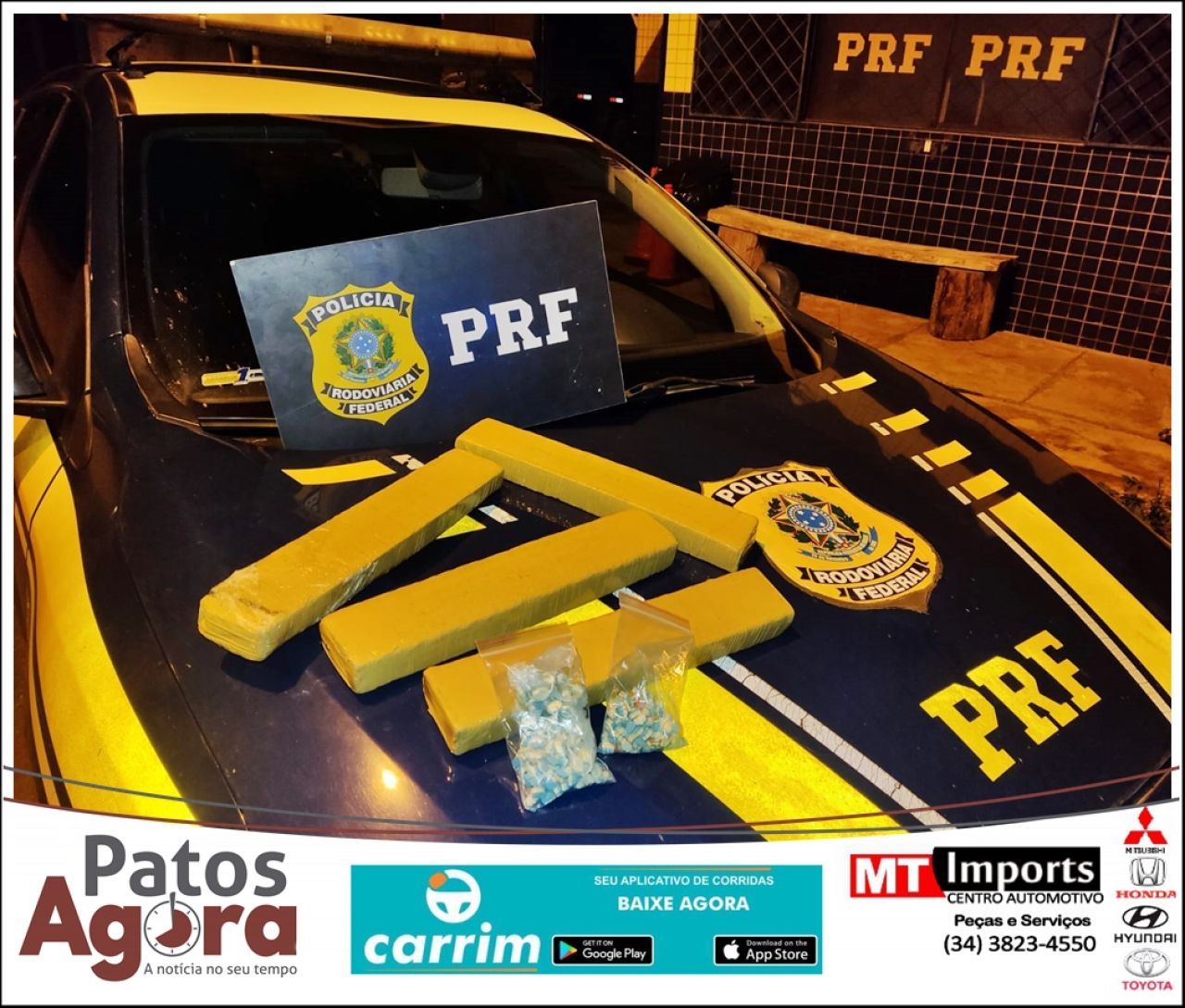 Patos de Minas: PRF apreende mochila com 4 tabletes de maconha e com 200 comprimidos de ecstasy