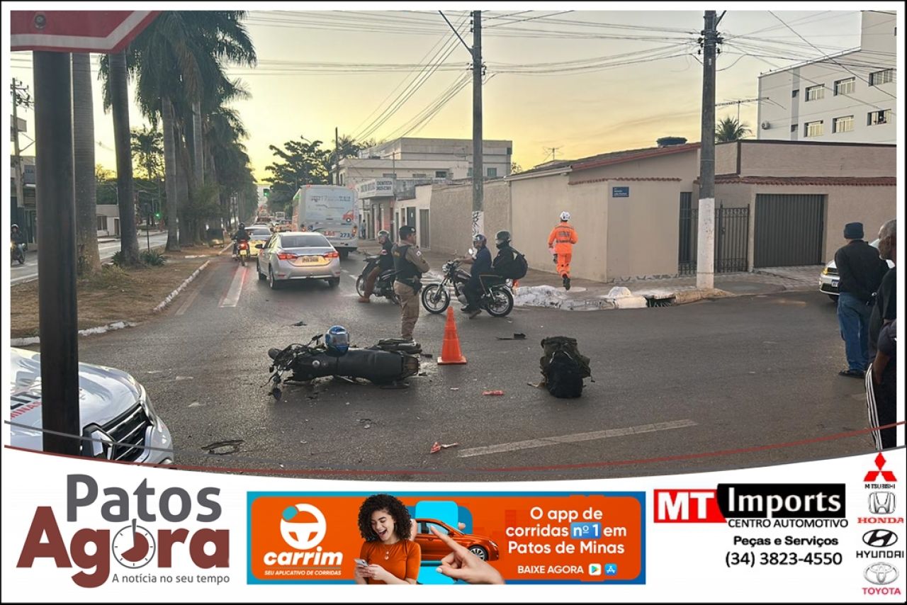 Acidente entre motocicleta e ônibus em Patos de Minas deixa militar ferido