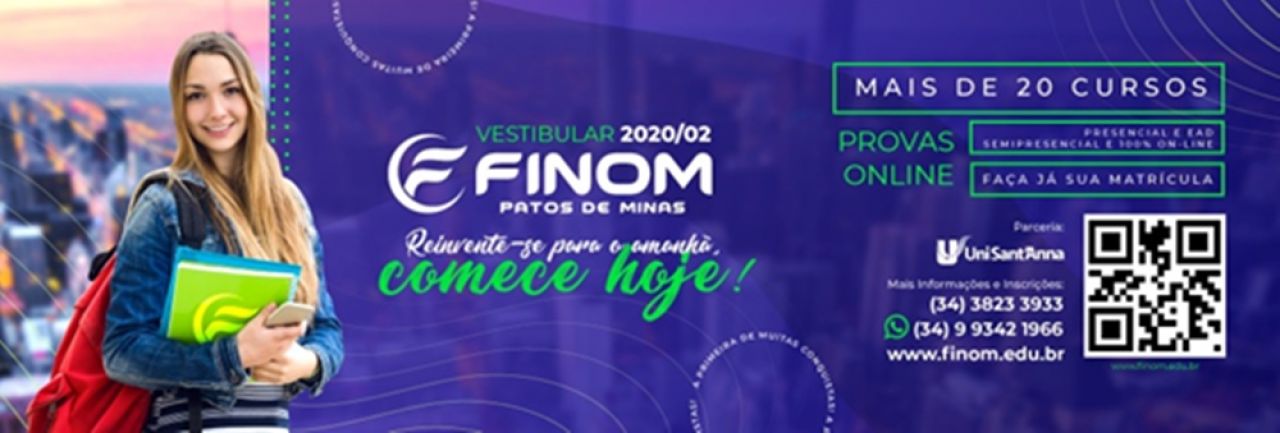 Faculdade FINOM de Patos de Minas abre inscrições para Vestibular Online 2020/2