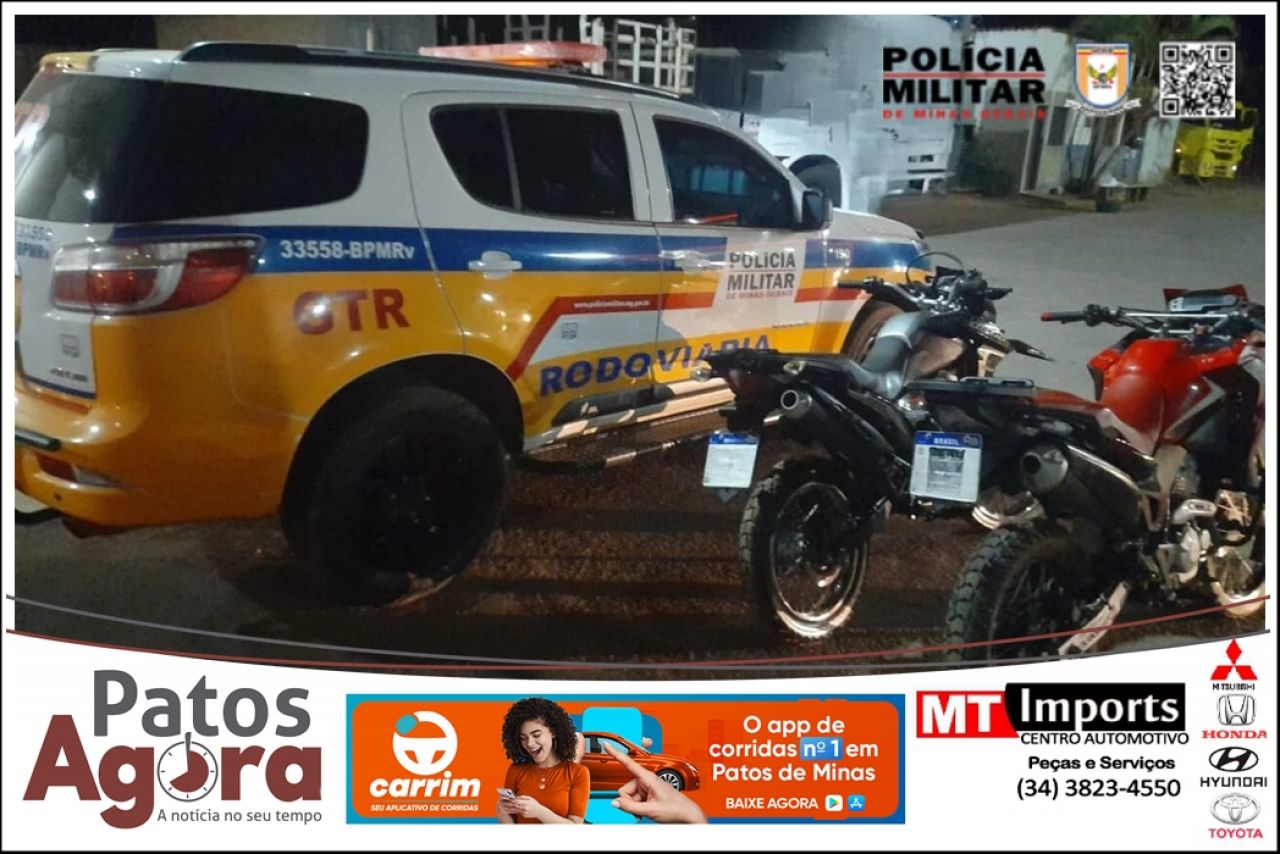 PM Rodoviária recupera duas motos furtadas em São Paulo durante operação em Patos de Minas