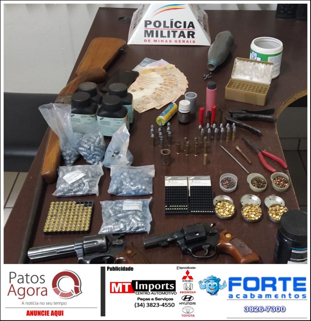 Homem é preso com 3 armas de fogo e vasto material para recarga em Presidente Olegário