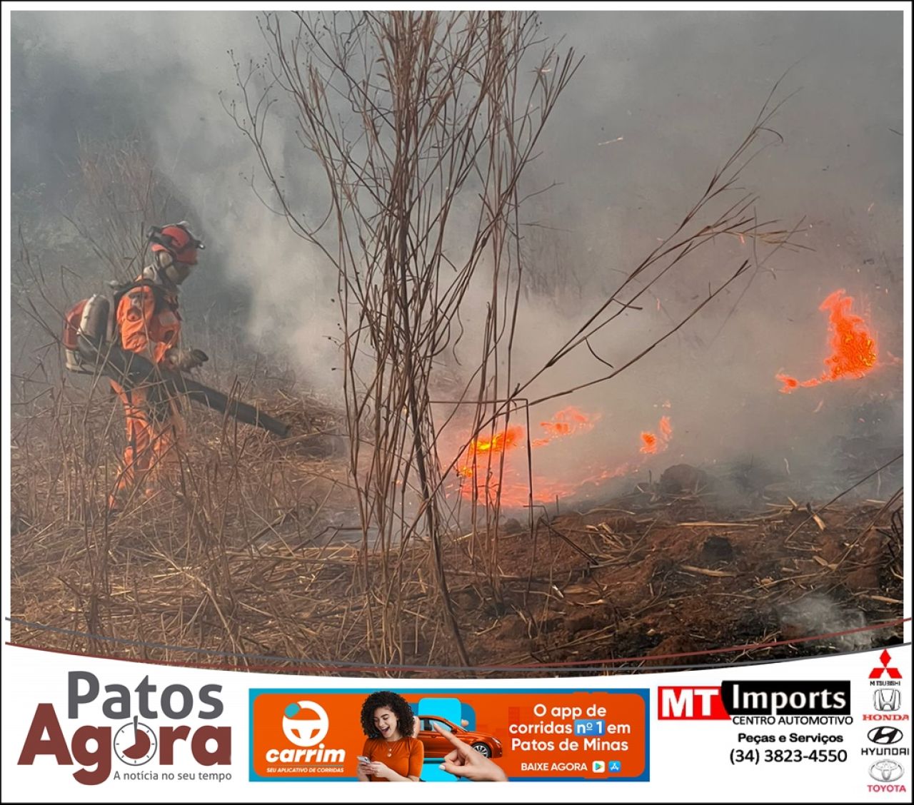 Incêndio destrói 83 hectares em área de pastagem e reserva em Patos de Minas