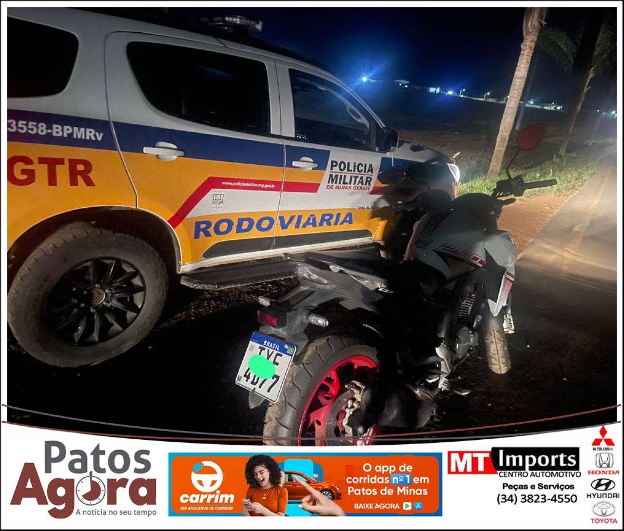 PMR apreende motocicleta com placa de carro na MG-235