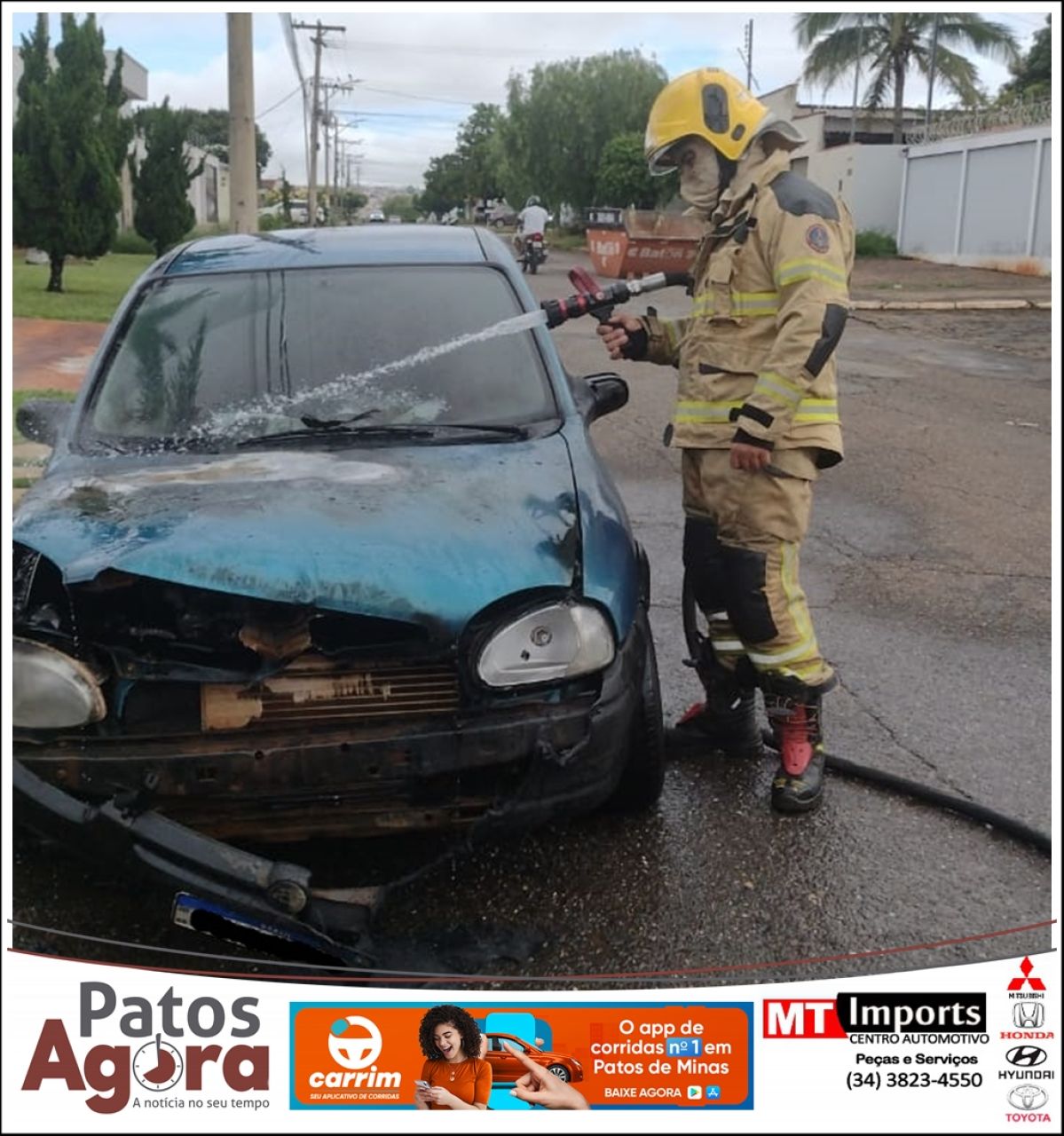  Carro pega fogo no bairro Boa Vista em Patos de Minas; suspeita de incêndio criminoso